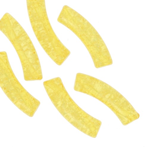 Perles tube incurvé 32x8 mm en acrylique transparent effet craquelé - Jaune x6