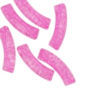 Perles tube incurvé 32x8 mm en acrylique transparent effet craquelé - Fuchsia x6