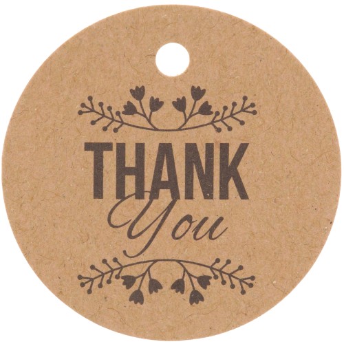 Etiquettes rondes 30 mm - Thank You - motif floral - Kraft x100