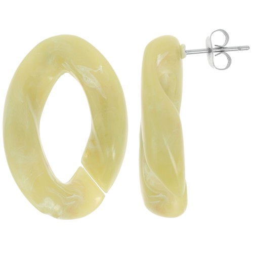 Clous d'oreilles maillon ovale torsadé 29.5x20 mm - Marbré Tilleul - Blanc x2