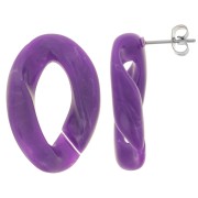 Clous d'oreilles maillon ovale torsadé 29.5x20 mm - Marbré Violet - Blanc x2|raw }}