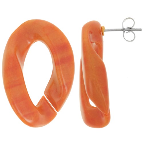 Clous d'oreilles maillon ovale torsadé 29.5x20 mm - Marbré Terracotta x2