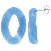 Clous d'oreilles maillon ovale torsadé 29.5x20 mm - Marbré Bleu - Bleu foncé x2