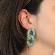 Clous d'oreilles maillon ovale torsadé 29.5x20 mm - Marbré Bleu - Bleu foncé x2