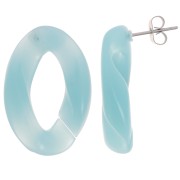 Clous d'oreilles maillon ovale torsadé 29.5x20 mm - Bleu lagon x2|raw }}