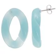 Clous d'oreilles maillon ovale torsadé 29.5x20 mm - Bleu lagon x2