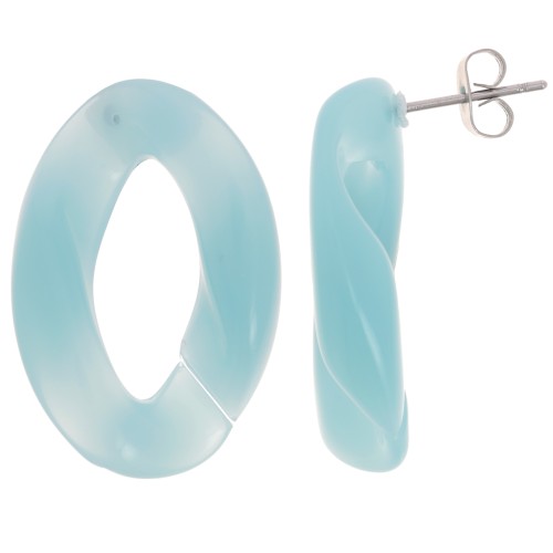 Clous d'oreilles maillon ovale torsadé 29.5x20 mm - Bleu lagon x2