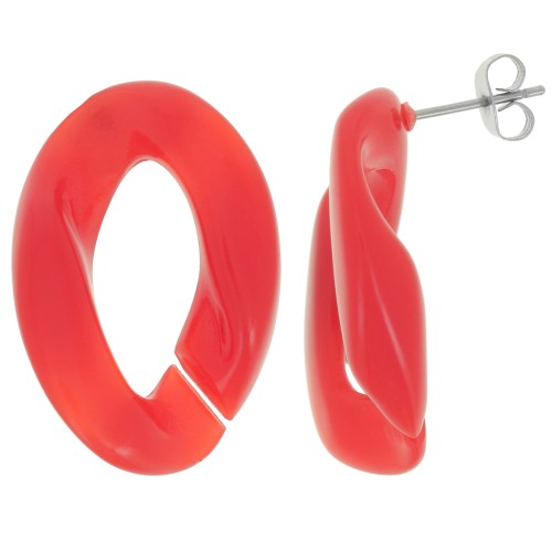 Clous d'oreilles maillon ovale torsadé 29.5x20 mm - Rouge x2