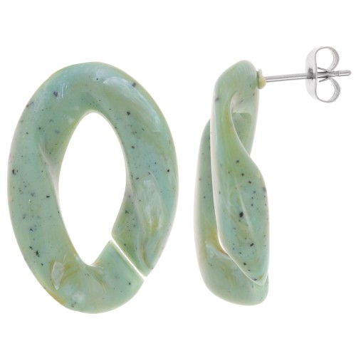 Clous d'oreilles maillon ovale torsadé 29.5x20 mm - Vert de gris - Tacheté noir x2