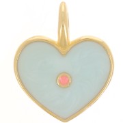 Pendentif coeur 24x19 mm résine époxy - Doré à l'or fin - Bleu ciel nacré x1