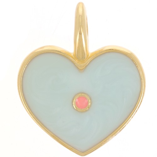 Pendentif coeur 24x19 mm résine époxy - Doré à l'or fin - Bleu ciel nacré x1