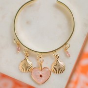 Pendentif coeur 24x19 mm résine époxy - Doré à l'or fin - Bleu ciel nacré x1