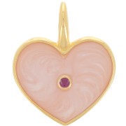 Pendentif coeur 24x19 mm résine époxy - Doré à l'or fin - Rose clair nacré x1