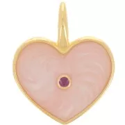 Pendentif coeur 24x19 mm résine époxy - Doré à l'or fin - Rose clair nacré x1