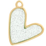 Pendentif coeur 21x18 mm époxy vitrail - Doré à l'or fin - Bleu - Pailleté argenté|raw }}