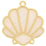 Pendentif coquillage 25x23mm époxy vitrail - Doré Or fin - Nude - Pailleté argenté