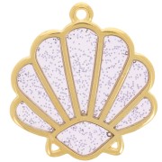 Pendentif coquillage 25x23mm époxy vitrail Doré Or fin - Violet - Pailleté argenté