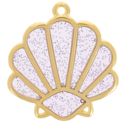 Pendentif coquillage 25x23mm époxy vitrail Doré Or fin - Violet - Pailleté argenté