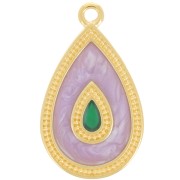 Pendentif goutte 27x16 mm avec résine époxy - Doré à l'or fin - Lilas nacré x1