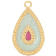 Pendentif goutte 27x16 mm avec résine époxy - Doré à l'or fin - Mint nacré x1|raw }}