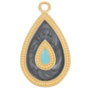 Pendentif goutte 27x16 mm avec résine époxy - Doré à l'or fin - Noir nacré x1|raw }}