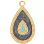Pendentif goutte 27x16 mm avec résine époxy - Doré à l'or fin - Noir nacré x1