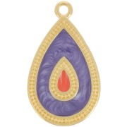 Pendentif goutte 27x16 mm avec résine époxy - Doré à l'or fin - Violet nacré x1
