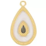 Pendentif goutte 27x16 mm avec résine époxy - Doré à l'or fin - Blanc nacré x1