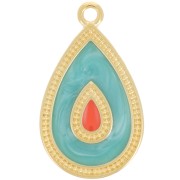 Pendentif goutte 27x16 mm avec résine époxy - Doré à l'or fin - Turquoise nacré x1