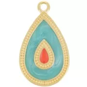 Pendentif goutte 27x16 mm avec résine époxy - Doré à l'or fin - Turquoise nacré x1