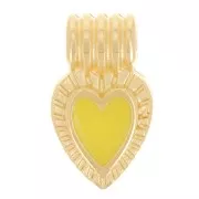 Mini pendentif coeur strié 15x7 mm avec résine époxy - Doré à l'or fin - Jaune x1