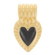 Mini pendentif coeur strié 15x7 mm avec résine époxy - Doré à l'or fin - Noir x1