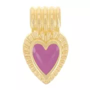 Mini pendentif coeur strié 15x7 mm avec résine époxy - Doré à l'or fin - Prune x1