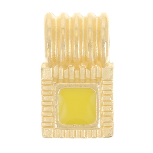 Mini pendentif carré strié 10x6 mm avec résine époxy - Doré à l'or fin - Jaune x1