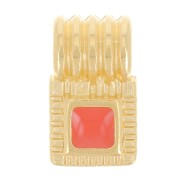 Mini pendentif carré strié 10x6 mm avec résine époxy - Doré à l'or fin - Orange x1