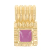 Mini pendentif carré strié 10x6 mm avec résine époxy - Doré à l'or fin - Prune x1|raw }}