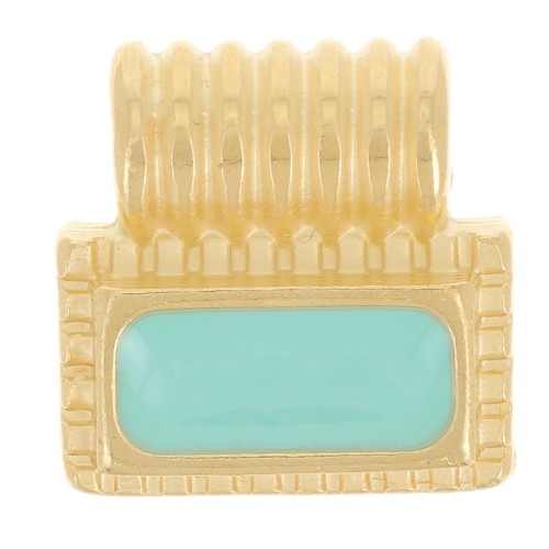 Mini pendentif rectangle 10 mm avec résine époxy - Doré à l'or fin - Turquoise x1