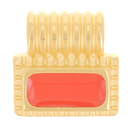Mini pendentif rectangle 10 mm avec résine époxy - Doré à l'or fin - Orange x1