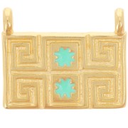 Pendentif rectangle 16x20 mm - motif ethnique - Doré à l'or fin - Turquoise x1