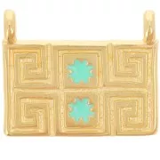 Pendentif rectangle 16x20 mm - motif ethnique - Doré à l'or fin - Turquoise x1