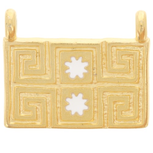 Pendentif rectangle 16x20 mm - motif ethnique - Doré à l'or fin - Blanc x1