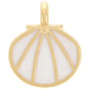 Pendentif coquillage 19x16 mm avec résine époxy - Doré à l'or fin - Blanc nacré x1