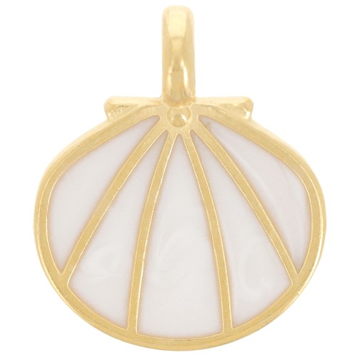 Pendentif coquillage 19x16 mm avec résine époxy - Doré à l'or fin - Blanc nacré x1