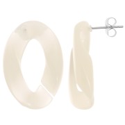 Clous d'oreilles maillon ovale torsadé 29.5x20 mm - Ecru x2