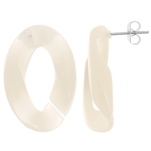 Clous d'oreilles maillon ovale torsadé 29.5x20 mm - Ecru x2