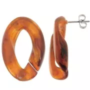Clous d'oreilles maillon ovale torsadé 29.5x20mm - Marbré Marron - Marron foncé x2