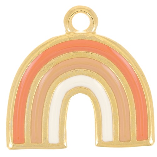 Pendentif arc-en-ciel 16x17 mm avec résine époxy - Doré à l'or fin - Orange x1