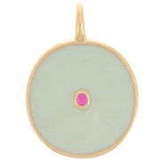 Pendentif rond 20 mm avec résine époxy - Doré à l'or fin - Mint nacré x1|raw }}