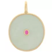 Pendentif rond 20 mm avec résine époxy - Doré à l'or fin - Mint nacré x1