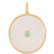 Pendentif rond 20 mm avec résine époxy - Doré à l'or fin - Crème nacré x1